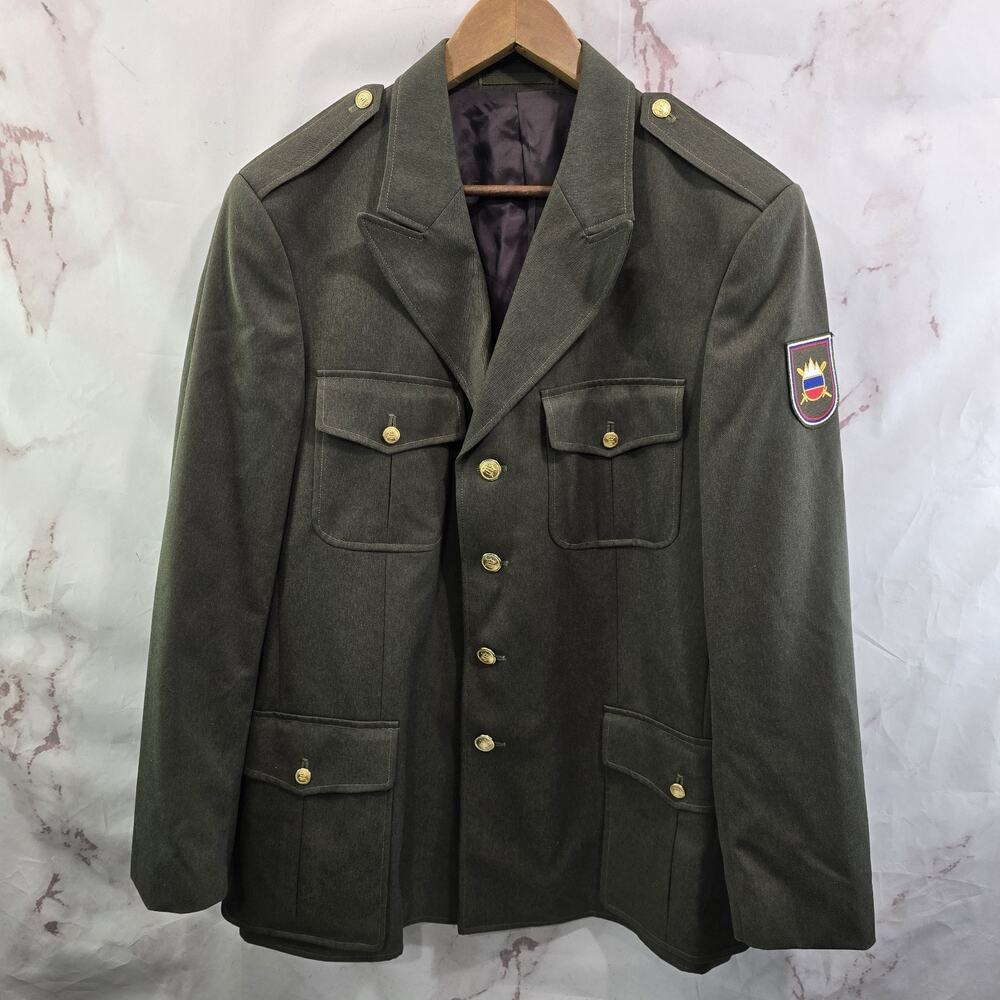 Vintage Military Coat Mens Medium Green Slovenian Wool Jacket Army Officer 90s